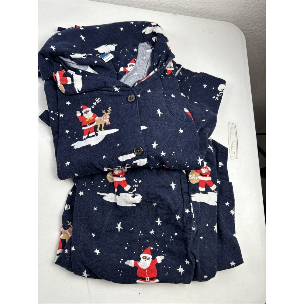 Old Navy Womens Pajama Set Size S Navy Blue Santa Reindeer 2 Piece